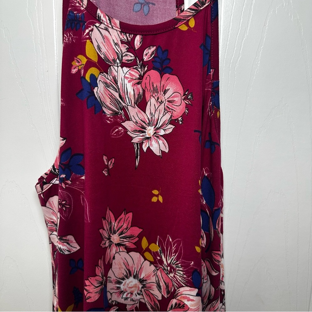 French Grey Burgundy Floral Mini Dress M Sleeveless Stretch - Picture 2 of 11